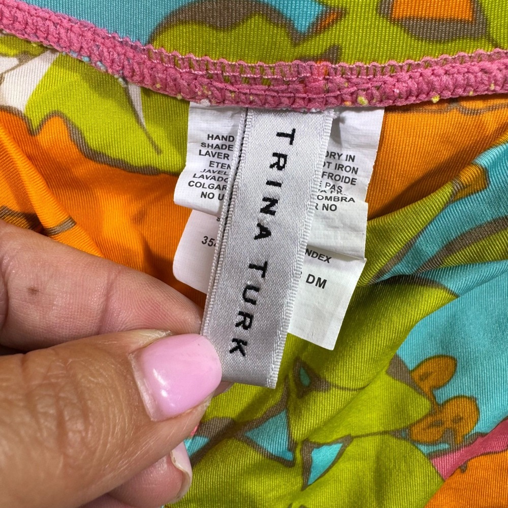 Trina Turk Floral Wide Leg Lounge Pants Orange Pink Greek Key Stripe XL - Picture 6 of 9
